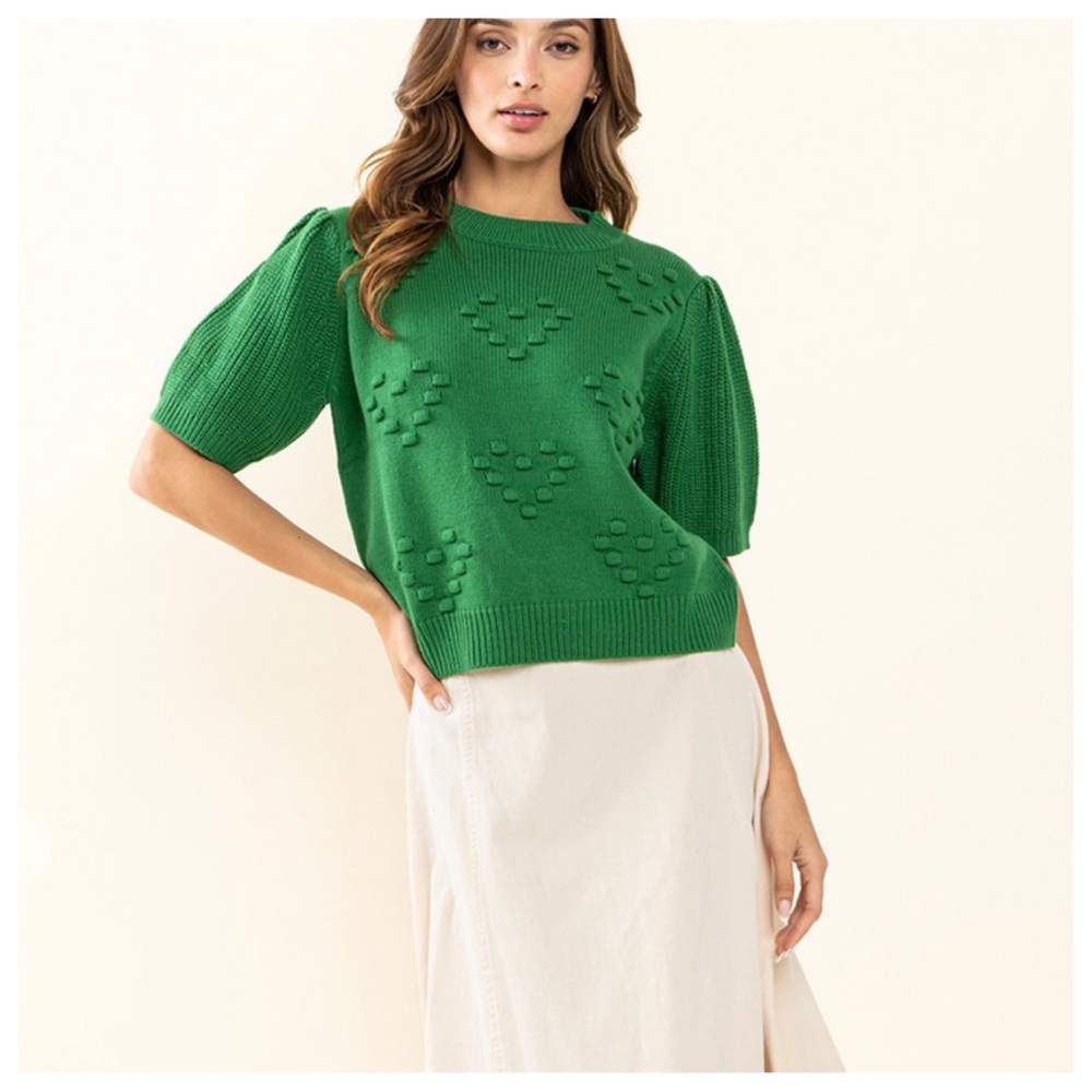 21 3D Heart Textured Balloon Sleeve Knit Sweater Top - Picture 5 of 5